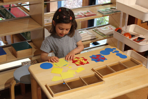 A child engaged in a Montessori activity.